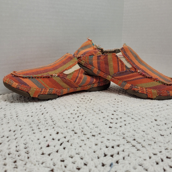 Tony Lama Women's Orange Striped Canvas Shoes - Picture 3 of 6